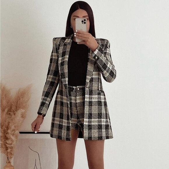 NWOT Zara Long Textured Check Blazer. Blogger fave. - Picture 2 of 14
